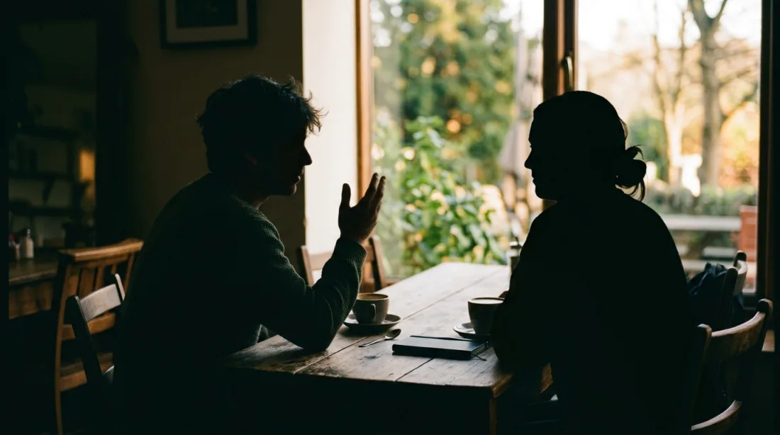 Two advisors in conversation at a table